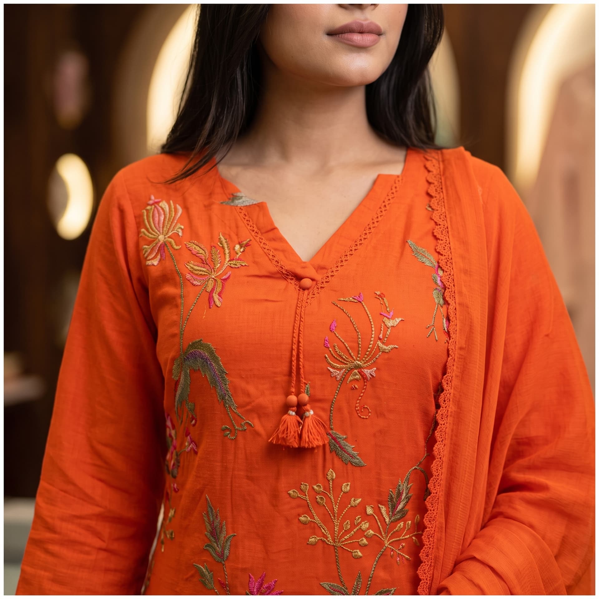 Women's Orange Cotton Straight Suit Set | Premium Ethnic Wear | Daily & Festive Wear — 1