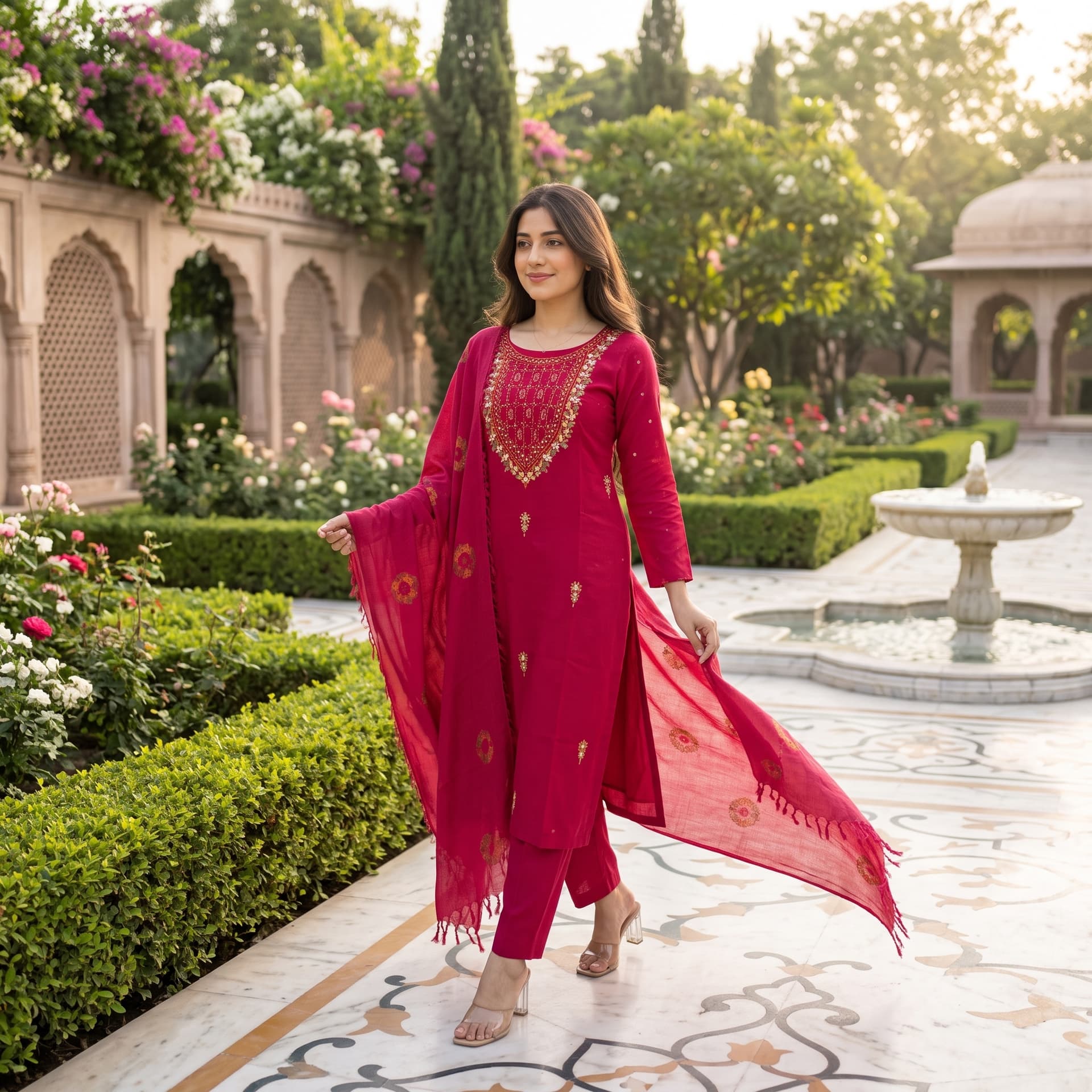 Women's Rani Pink Cotton Straight Suit Set | Premium Cotton Ethnic Wear — 1