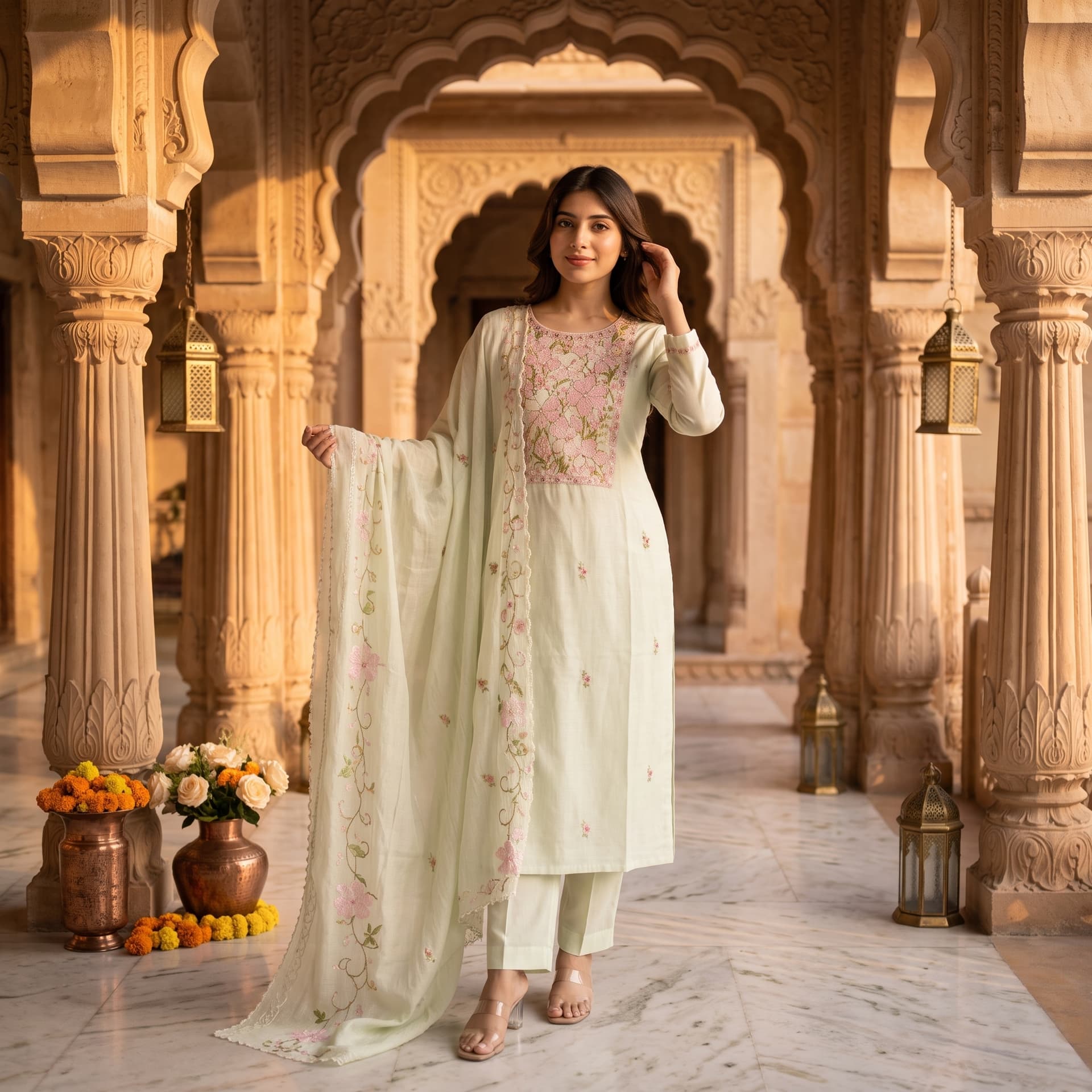 Women's Cream Cotton Straight Suit Set | Premium Ethnic Cotton Wear — 1
