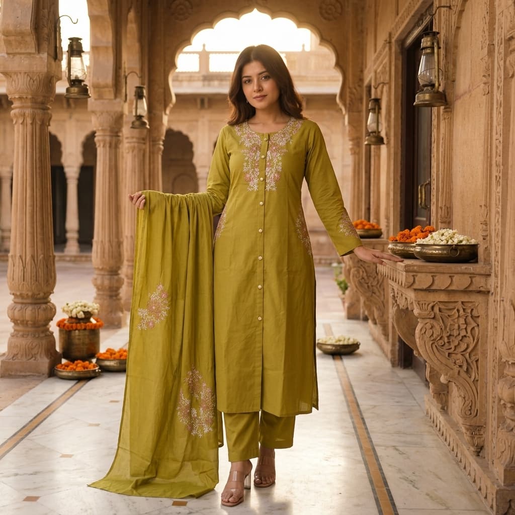 Women's Mustard Cotton Straight Suit Set | Comfortable Daily Wear Ethnic Suit — 1