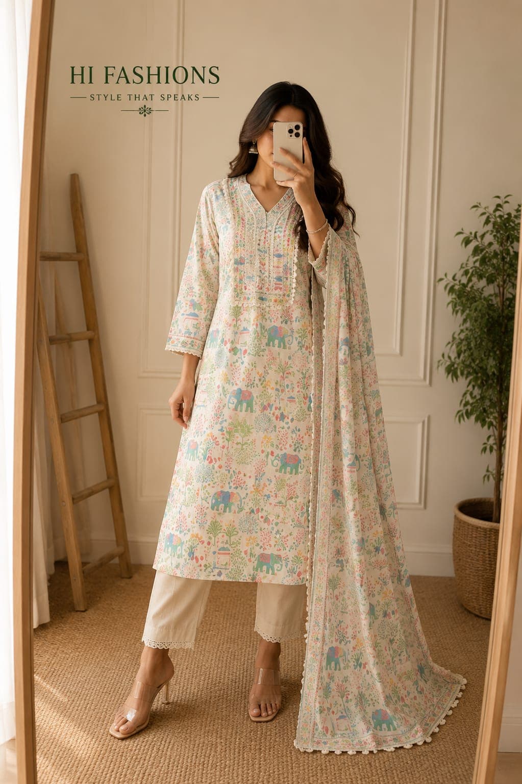 Women's White Floral Printed Kurta Pant with Dupatta Set | Soft Cotton Blend Ethnic Suit | Elegant Daily & Festive Wear — 1
